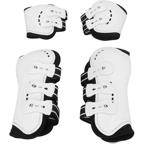 Shock-Absorbing Horse Tendon Boots, Adjustable Front and Rear Fetlock Leg Protection, White, Pack of 4, Size M (1/5)