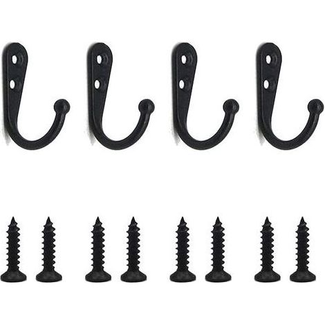 Crochets simples, crochets muraux noirs, crochets pour manteaux noirs équipés de vis de montage, 4 pièces. (1/5)