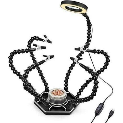 Lampe loupe de soudage LED 3x avec 3 couleurs de lumière réglables et 6 bras flexibles, grande table de soudage à base métallique (1/5)