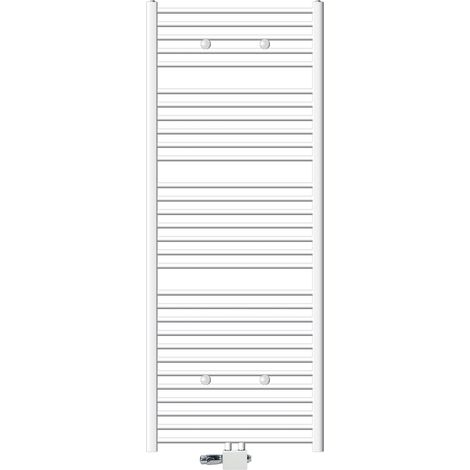 ECD Germany Badheizkörper Mittelanschluss 750 x 1800 mm Weiß gebogen mit Thermostat und Anschlussgarnitur Universal Eck- und Durchgangsform Weiß - Heizkörper Heizung Handtuchwärmer Handtuchtrockner