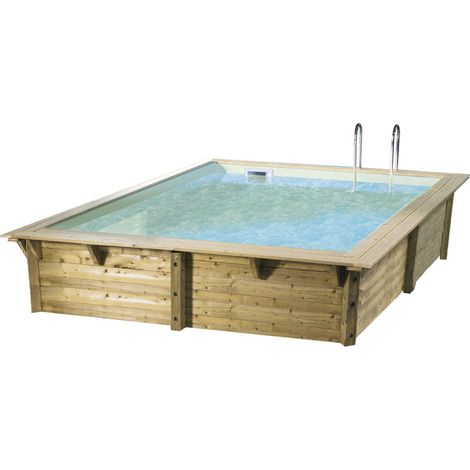 Ubbink – Piscine hors sol bois carrée 300 x 300 x H 126 cm – Liner beige 750 microns – Filtration à sable 6m³/h – Kit complet inclus (1/2)