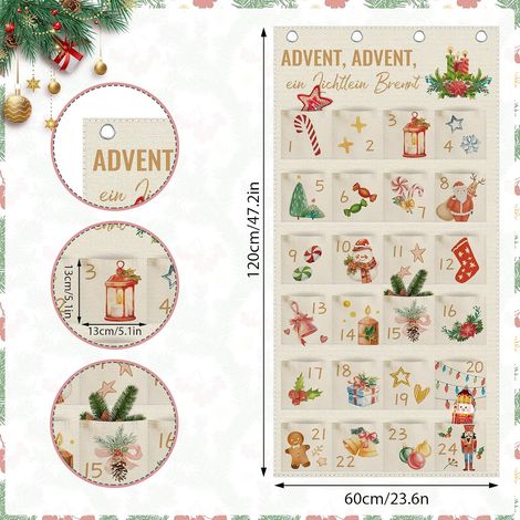 Calendrier de l'Avent 2026 mural en tissu set de table de Noël réutilisable, sticker de Noël pour vitrine commerciale, complément pratique (1/5)
