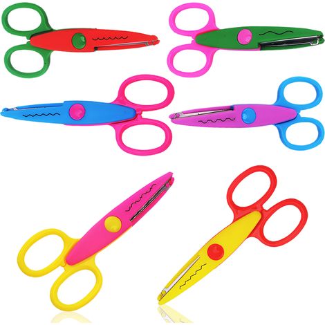 Ciseaux Enfant - Lame Acier Inoxydable - Manche Plastique Sécurisé - Formes Découpe Ondulée Dentelée Crénelée Château Engrenage - Lot De 6 (1/5)
