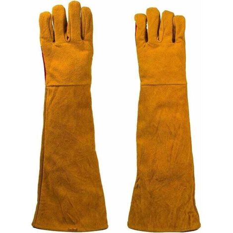1 Paire Gants de Soudeur à Manches Longues Résistant à Chaleur Gants en Cuir de Vachette Antidérapants pour Soudage Barbecue Four Gril Jardinage (1/4)