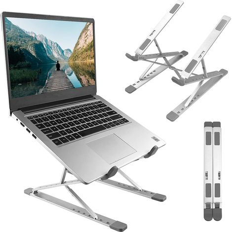 Support pour ordinateur portable, support inclinable, support en aluminium, compatible avec ordinateurs portables (MacBook/Pro/Air/iPad) de 10 à 15,6 pouces - argent (1/3)