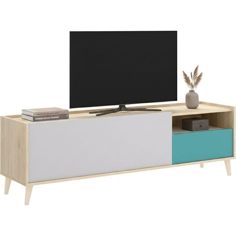 Dmora - Mobile porta TV Tamaro, Credenza bassa da soggiorno, Madia da salotto per televisione, 155x43h47 cm, Rovere e Bianco, con imballo rinforzato