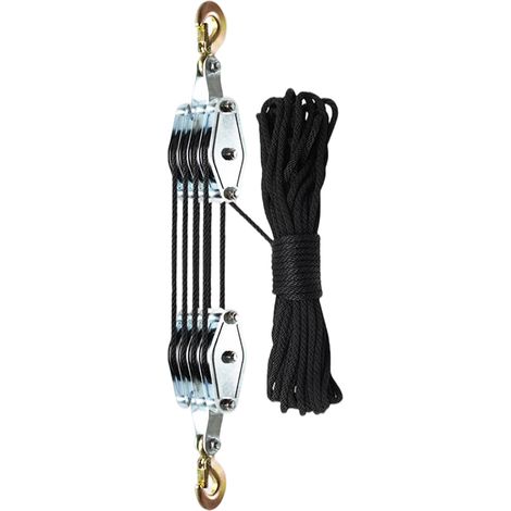Poulie Frein Corde - Rapport 8:1 - Corde 20 M - Crochet Sécurité Rotatif 270° - Pour Levage et Traction - 1 Pièce