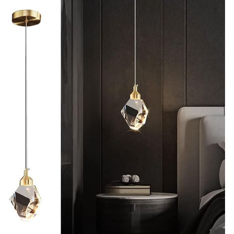 Suspension en Cristal Moderne, Suspension en Cristal LED 3 Couleurs, pour îlot De Cuisine Chambre Salon éclairage De Salle à Manger (Or) (1/5)