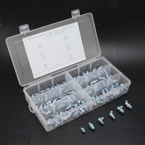 Graisseur 45° 1/8-28 bleu électrolytique, 110 pièces embouts buses pour engins de chantier (1/3)