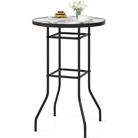 GOPLUS Table Jardin Ronde Ø68x97CMCharge 50 kg-Table d'Appoint Haute en Métal et Verre Trempée pour Salon de Bistrot (1/5)