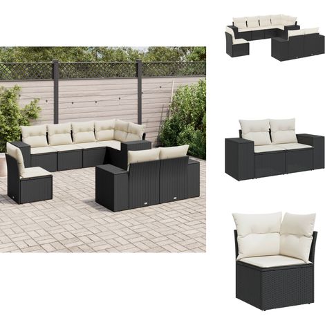 Salon de jardin 8 pcs avec coussins noir résine tressée - Ensemble Salon De Jardin - Meuble Extérieur - Mobilier De Jardin - Salon De Jardin Pliable - Set De Salon De Jardin (1/5)