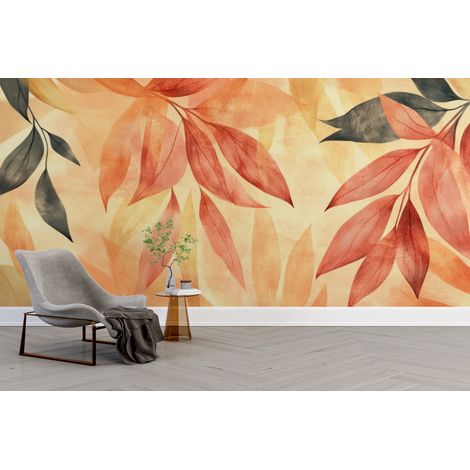 Papier peint nature feuillage dautomne orange et rouge - 500 x 270 cm (1/2)