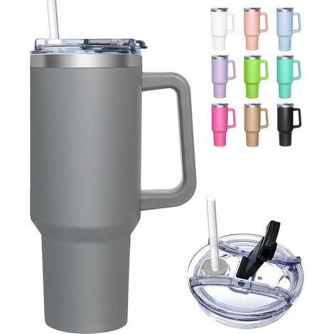 Vaso térmico con tapa 2 en 1 de 1180 ml, vaso con tapa y pajita, taza aislante de acero inoxidable con asa, vaso para bebidas frías y calientes (1/5)