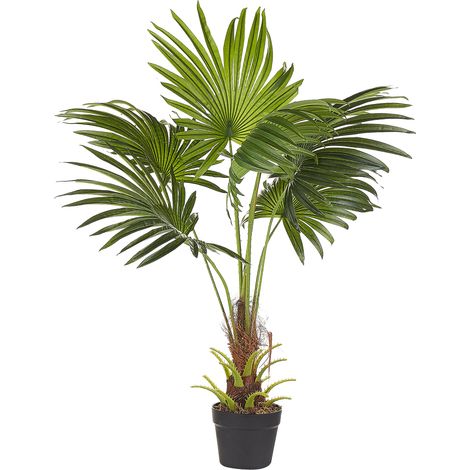 Planta artificial en maceta verde negro material hojas de plástico 100 cm interior Fan Palm