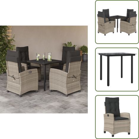 Sitzkissen - vidaXL 5-tlg. Garten-Essgruppe mit Kissen Hellgrau Poly Rattan - Rückenkissen (1/5)