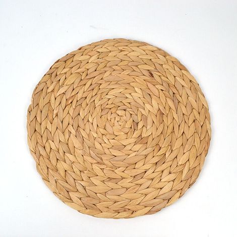 6 sets de table ronds en jacinthe d'eau de 30 cm, en rotin tressé, isolants et résistants à la chaleur. (1/5)