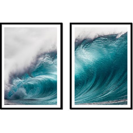 BILDPOSTER IM RAHMEN 53x73cm Diptychon 2er Set Bilder Meer Wellen Brandung P2152 (1/3)