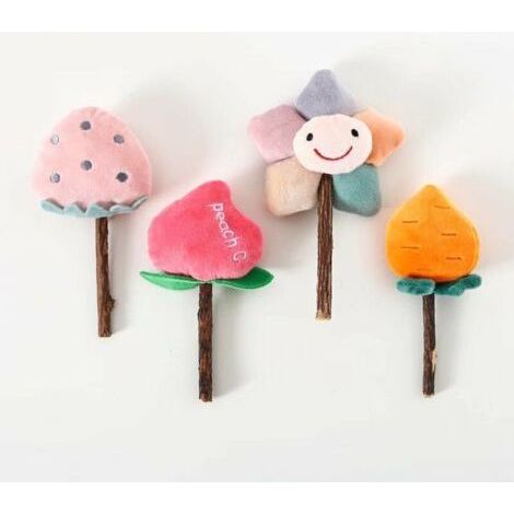 Chat de compagnie Mutian Polygonum bâton en peluche molaire sucette bâton de nettoyage des dents fraise fleur pêche jouet interactif (1/5)