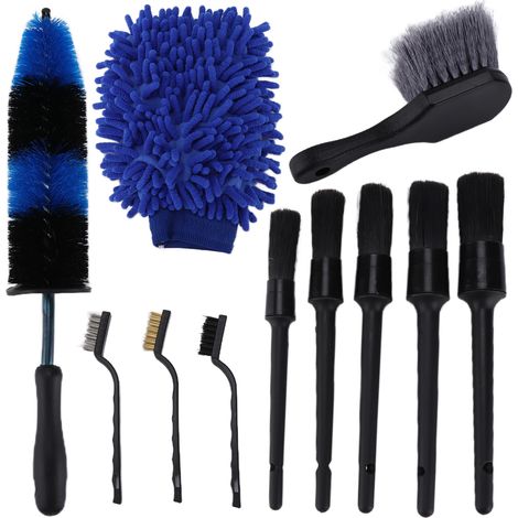 Jeu de 11 brosses de nettoyage auto universel pour camion, vélo, jante, moteur et pot d'échappement. (1/5)
