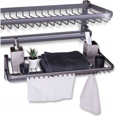 Colgador de toallas plegable de pared para estante de cosm茅ticos de ba帽o