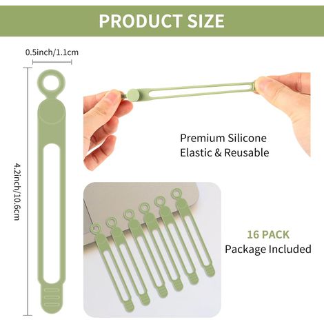 serre-câbles réutilisables en pour téléphones chargeurs câbles audio et ordinateurs lot de 16 Silicone Vert (1/5)