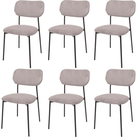 Set di 6 sedie da pranzo HHG-064, poltroncina da cucina imbottita, velluto a coste (330g/m²) metallo, grigio chiaro
