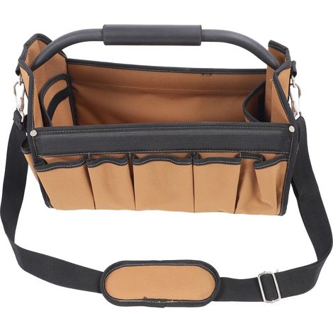 Borsa portautensili da elettricista con 32 tasche, organizer aperto in tessuto Oxford di grande capacità con maniglia e tracolla. (1/5)