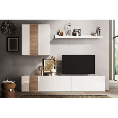 Parete attrezzata soggiorno L 301 Bianco Lucido / Rovere Cadiz - Venus (1/4)