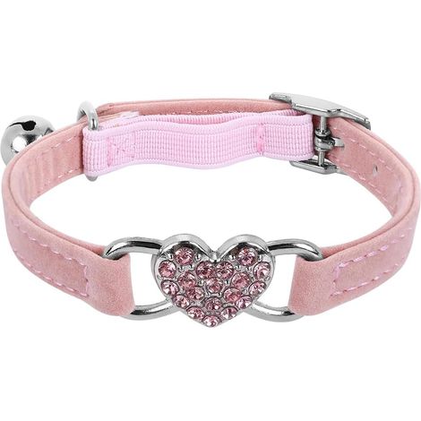 Collier pour chien et chat en forme de cœur, strass colorés, design à pierres brillantes, réglable avec clochette (1/5)