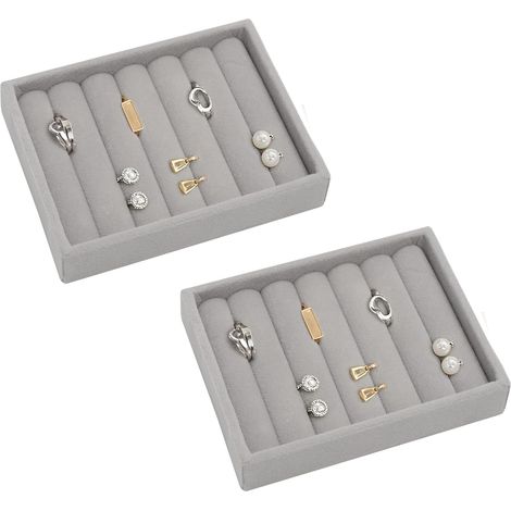 Lot de 2 tiroirs de rangement pour bijoux - Organisateur de bijoux - Insert à bijoux pour tiroirs, boucles d'oreilles - Convient pour boucles d'oreilles, bagues et autres bijoux (1/5)