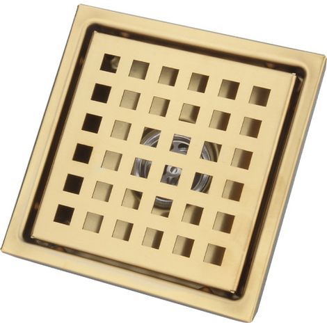 Drain de Douche, Acier Inoxydable Anti-Odeur Filtre Cheveux, Drain de Plancher en brossé Passoire pour Salle De Bain Large Calibre, Carré 150 150 mm,d'or (1/5)
