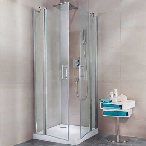 Accès d'ange droit avec portes de douche pivotantes, 90 x 90 x 190 cm, verre transparent 5mm, profilé aspect chromé, Reverso, Schulte