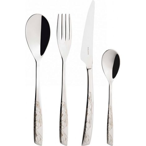 Set posate 24 pezzi in astuccio di legno Riviera Le Jardin d'Air Acciaio Lucido Bugatti