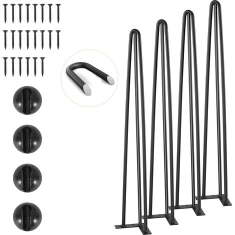 VEVOR Patas de Mesa de Horquilla 4 PCS Patas de Muebles 710 mm Acero Sólido Capacidad de Carga 408 kg Patas de Oficina 3 Varillas con Tornillos y Patines Protectores para Casa Oficina Comedor, Negro