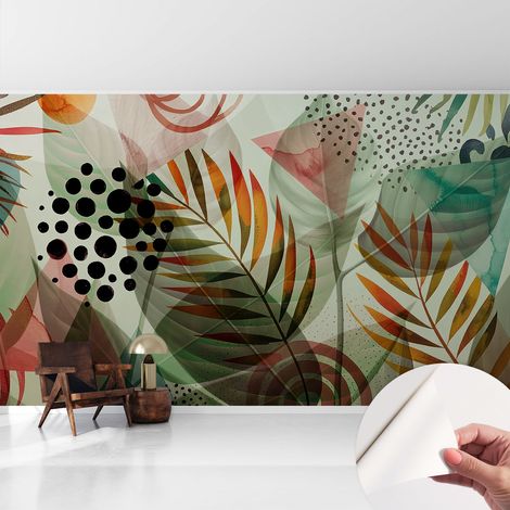 Fototapete Selbstklebend - Büro Wandgestaltung - Wanddekoration Wohnzimmer Abstrakte Blätter 416x254 cm (1/5)