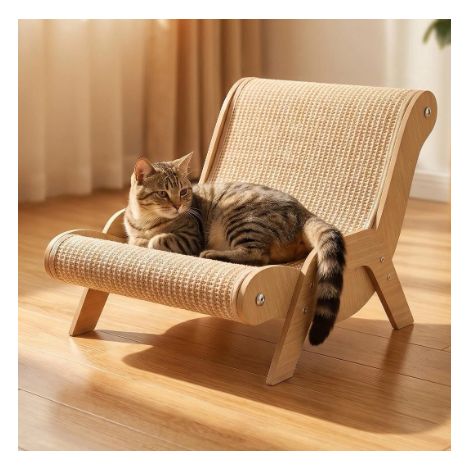 Chaise Longue Chat Sisal et Bois E1 50x34x31,5 cm – Griffoir / Canapé / Méridienne 2-en-1 Grand Format, Lit à Gratter Jute Naturel Sans Débris, Protection Meubles 4 Saisons (1/3)