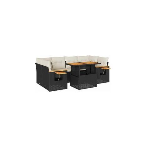 Salon de jardin avec coussins 7 pcs noir résine tressée acacia (1/5)