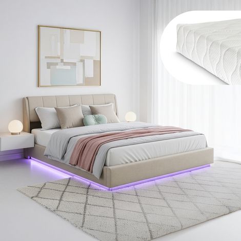 LED Polsterbett Tröstiar mit Matratze 180x200cm Beige [en.casa]