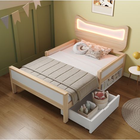 letto struttura 90x200 con cassetto LED bianco rovere OKMYHOME (1/5)