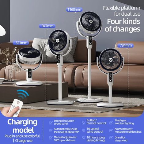 Ventilateur sur pied/circulateur d'air, batterie rechargeable haute capacité, livré avec télécommande. (1/5)