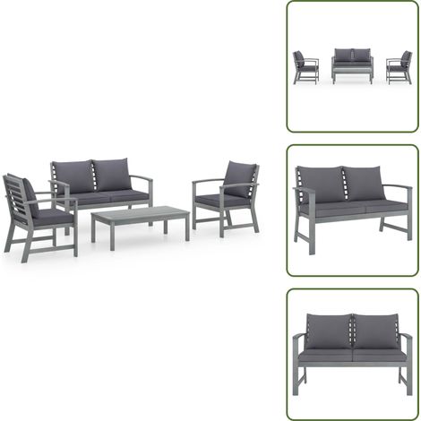 Salon de jardin 4 pcs avec coussins Bois d'acacia solide - Salon De Jardin - Meubles De Jardin - Acacia - Set De Salon De Jardin - Mobilier Extérieur (1/5)