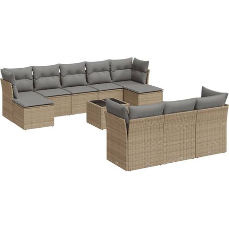 Maison Exclusive - Set de sofás de jardín 11pzas con cojines ratá (1/3)