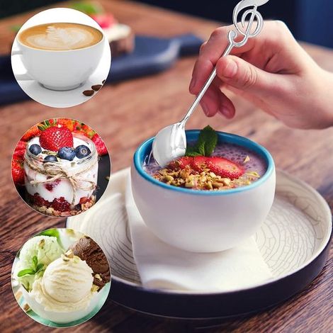 16 cucharillas de café con forma de notas musicales,cucharas de postre de acero inoxidable,cuchara decorativa para músicos,postre (plata y oro) (1/4)