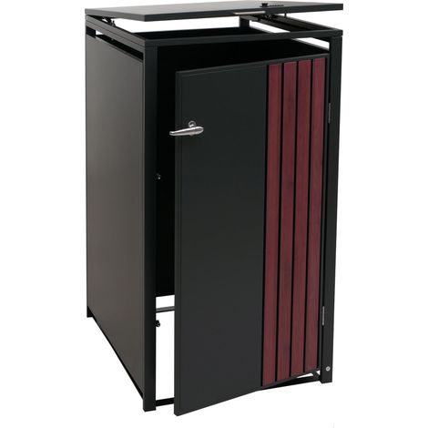[NEUWERTIG] 1er-Mülltonnenverkleidung HHG-326, Mülltonnenbox mit Deckel, Metall 122x68x84cm 35kg anthrazit Holzoptik dunkel