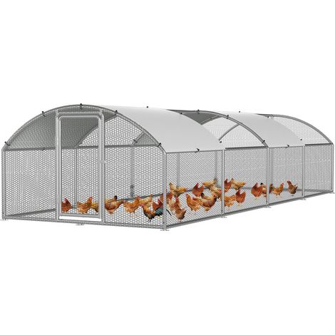 Wolketon Enclos Poulailler Toit Arrondi 3x8x2 m en Acier Galvanisé pour Poules