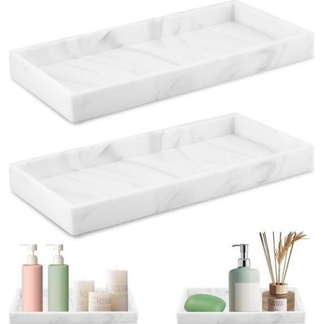 Lot de 2 plateaux rectangulaires blancs - Savon, serviettes, parfums, bougies, plantes, bijoux (1/5)
