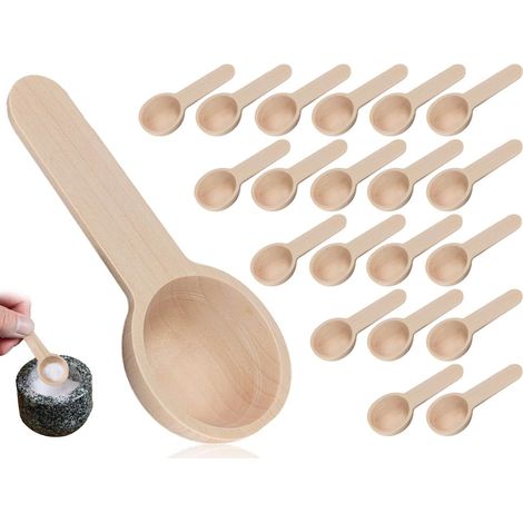 Set mit 20 Mini-Holzlöffeln, 6–8 cm – für Gewürze, Marmelade, Eiscreme – vielseitig verwendbar – rund