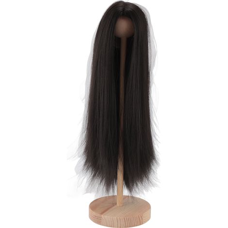 Parrucca per bambola da 1/4 di pollice, adatta a bambole da 7-8 pollici, tagliabile, morbida, resistente al calore ad alta temperatura, con ciocche di seta snodate, lunga, liscia, nera. (1/5)
