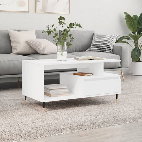 Table Basse-Table Salon Blanc 90x49x45 cm Bois d'ingénierie 280227 (1/5)