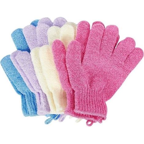 4 paires de gants exfoliants – Gants pour frotter Gants de bain Exfoliant de douche, Gants de gommage, Gants en éponge végétale, 4 (1/4)